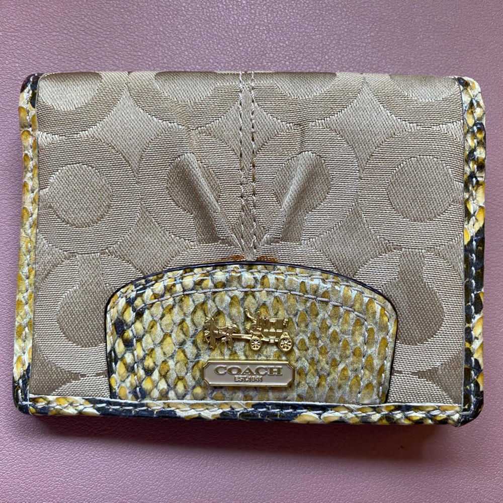 COACH Women’s bifold leather & signature jacquard textile Python Print Wallet